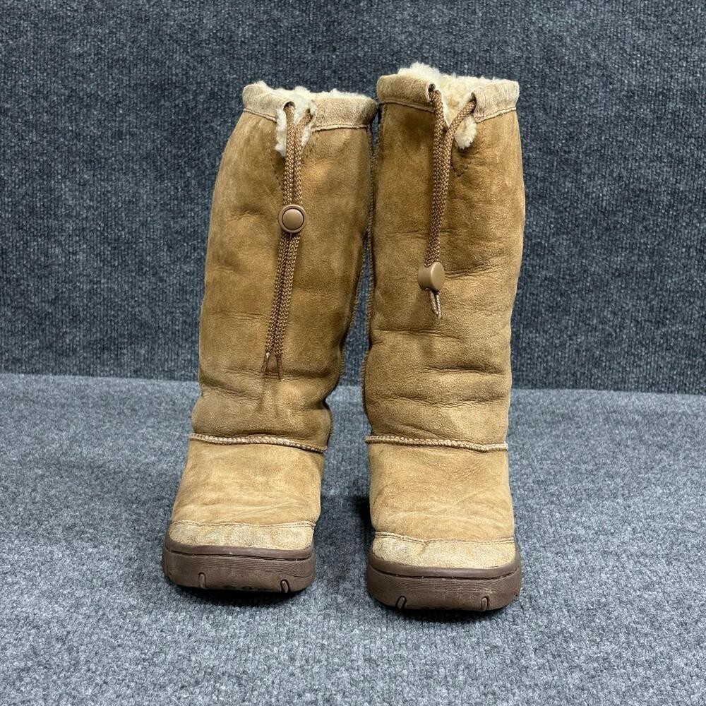 UGG Boots Womens Size 6 Brown Tan Suede Shearling Lined Mid Calf Toggle Winter